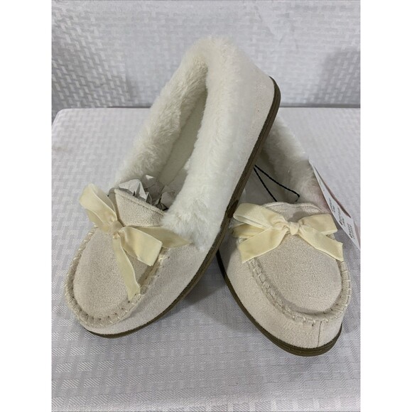 Jessica Simpson Memory Foam Slippers Womens XL 9/10 Ivory Faux Fur - Picture 1 of 7